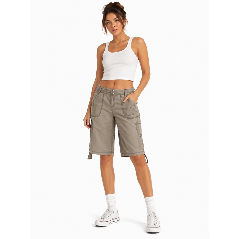 Mossimo Cargo Shorts Womens 7 Green Cotton Utility Gorpcore Hiking Pockets